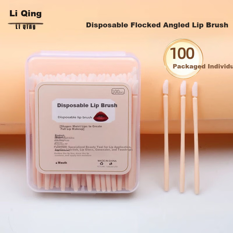 Liqing Disposable Lip Brush Sticks [100 pcs Box] Makeup Lipstick Brush Lip Gloss Concealer Eyeshadow Flocking Lip Liner Blending