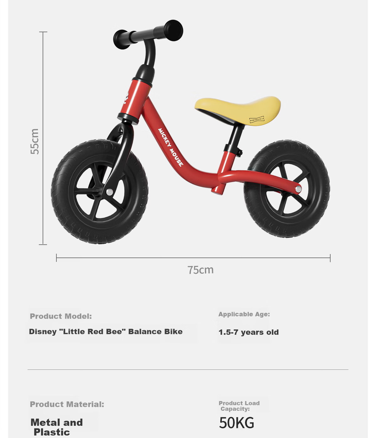 Disney Kids Balance Bike 12-inch Toddler Walker Scooter Toy for Ages 1-3-6 Years Birthday Gift 16