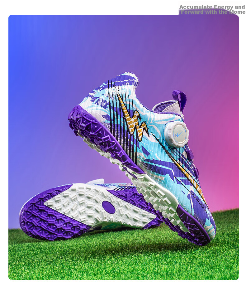 Shuangxing Children's Soccer Shoes for Boys And Girls, Elementary And Middle School Students, Rotating Button Studs TF Professional Competition Training Shoes, Black And Blue, Size 36 21