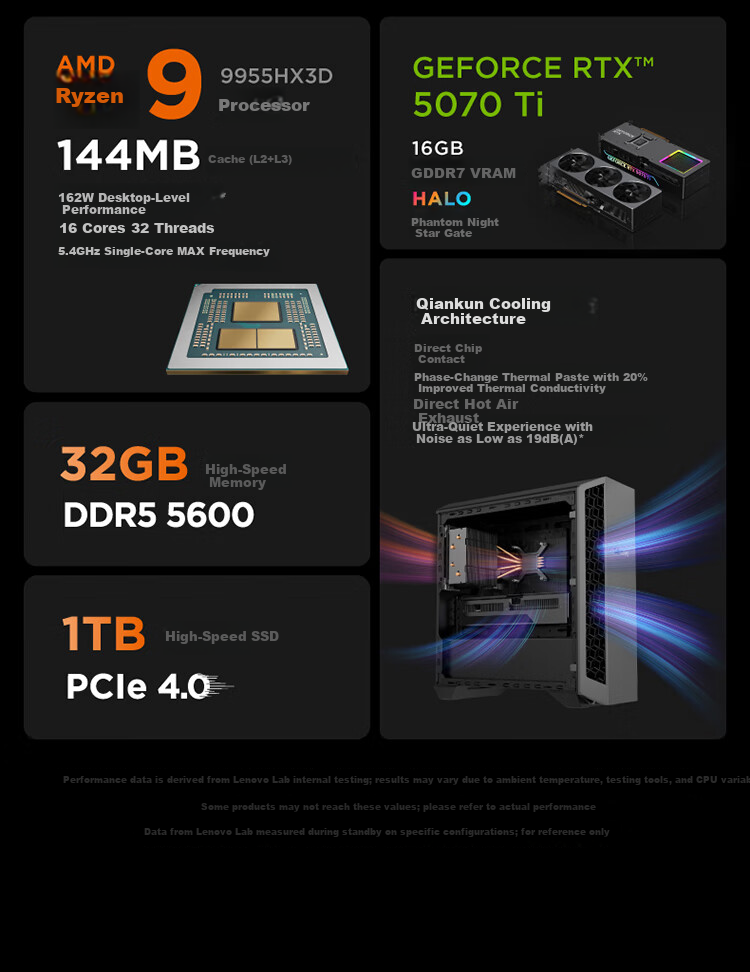 Lenovo Legion 7000P Gaming Desktop PC (R9 8945HX, RTX 5060 8GB GPU, 16GB DDR5, 1TB) 2