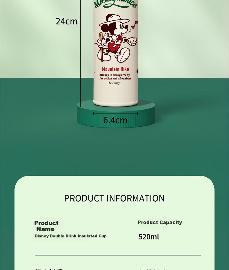 Disney Kids Insulated Stainless Steel 316 Large Capacity Straw Water Bottle Portable Double Drinking Cup for Boys and Girls Elementary School Students 19