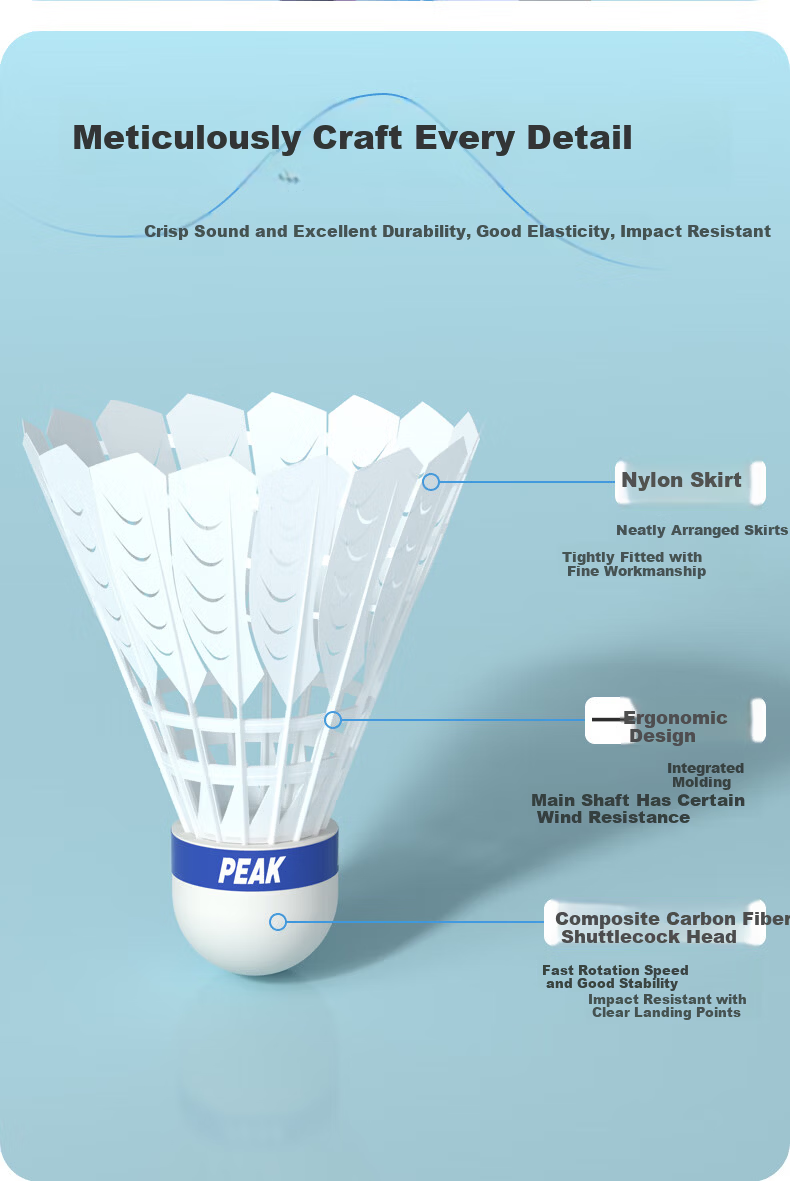 Peak Badminton Synthetic Feather Nylon Shuttlecocks Durable Windproof 6-Pack for Indoor Outdoor Training and Competition 4