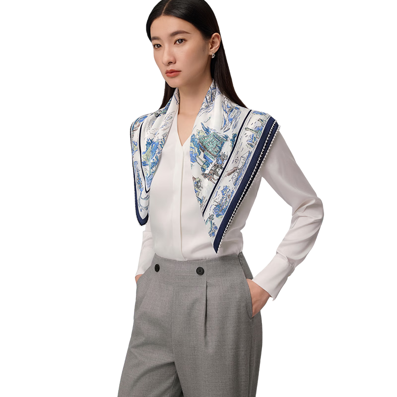 Shanghai Story 100% Mulberry Silk Women's Scarf Double Crepe Square Shawl Birthday Gift for Mom and Girlfriend