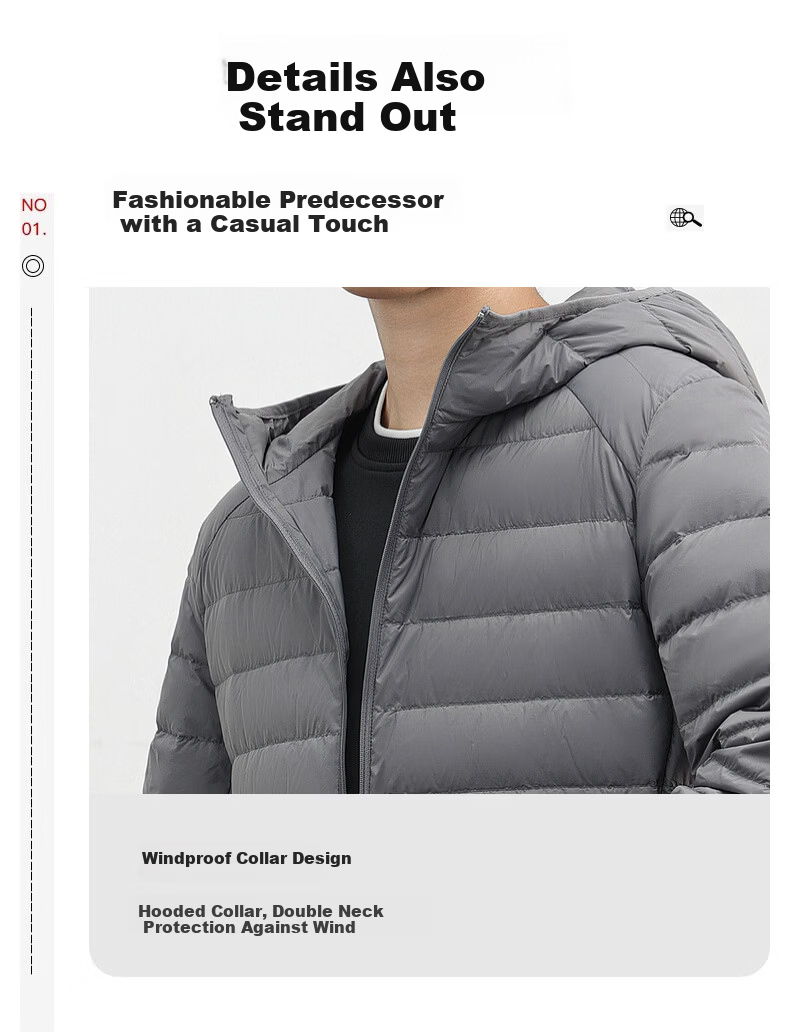 YAYA Men's Women's Unisex Lightweight Short Hooded Solid Color Down Jacket Autumn Winter Warm Outdoor 8