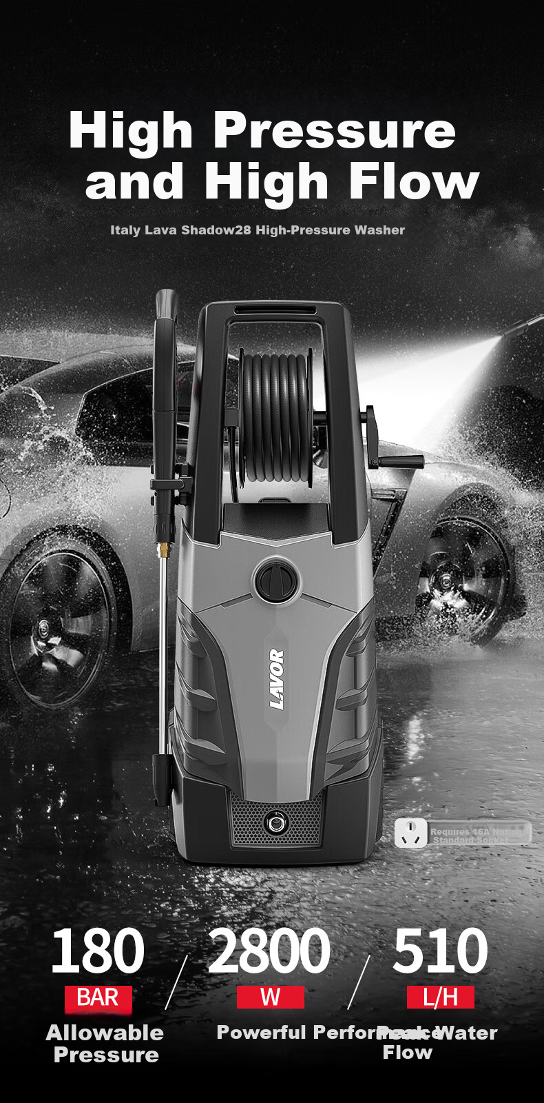 LAVOR High-Pressure Car Washer Water Gun Commercial Home 220V Spray Gun Outdoor Garden Powerful Surface Cleaning 4