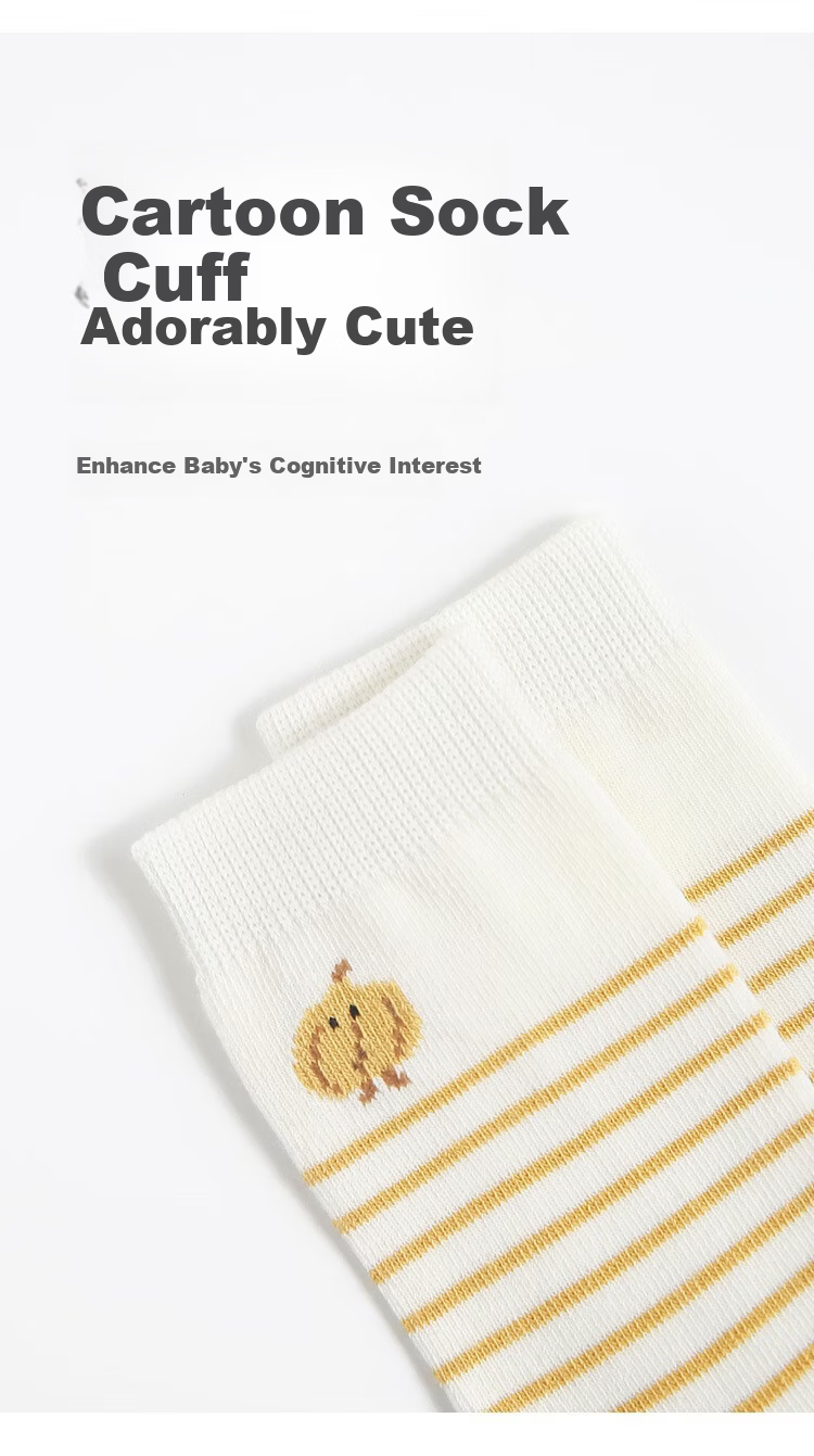 Five Cotton 3-Pair Pack Baby Socks Spring Summer Striped Combed Cotton Calf Socks Class A Seamless Soft Cuff Non-Binding Mid-Calf Baby Socks 3