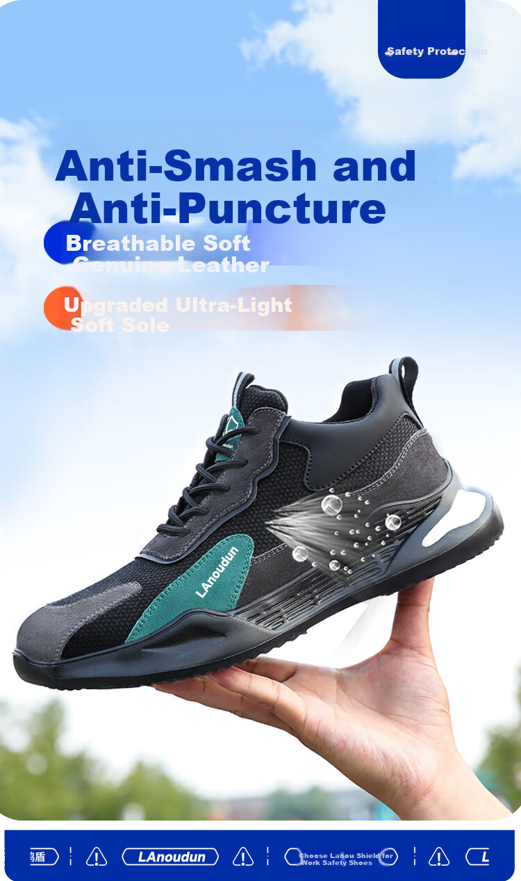BlueOwl Shield Men's Summer Breathable Anti-Smash Steel Toe Anti-Puncture Safety Work Durable Construction Shoes 2132S Size 43 1