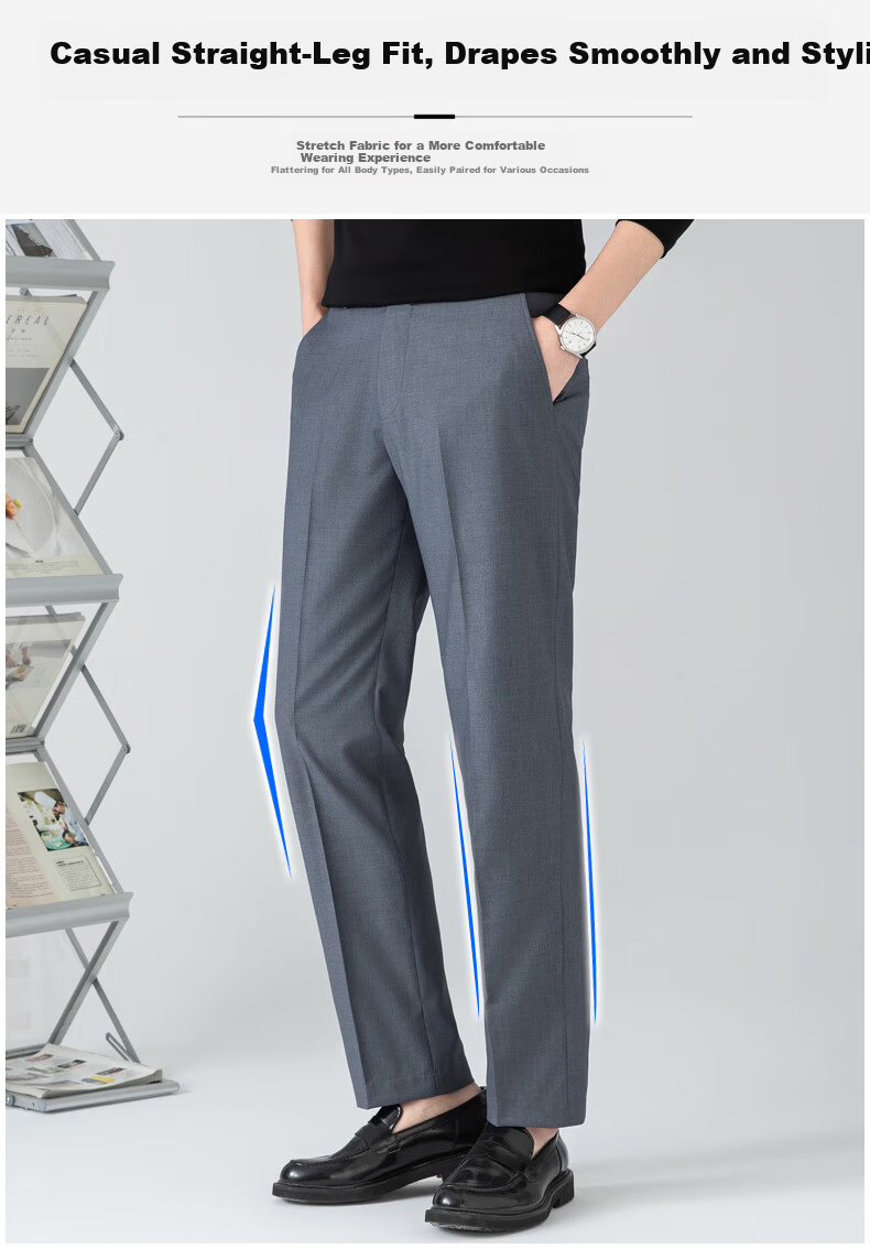 FIRS Men's Non-Iron Summer Loose Casual Business Dress Pants Straight Leg Trousers Navy Thin 29 3