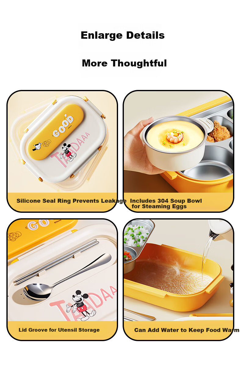 Ymer Children's Insulated Lunch Box Student Special School Partition Bento Box Office Stainless Steel 316 Mickey 10