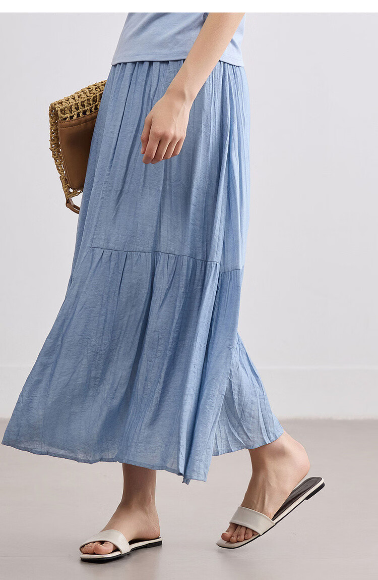 Demana [Forest Style Wardrobe] Summer Artistic Wrinkled Washed Tie-Dye Elastic Waist Slimming Mid-Length Skirt for Women 19