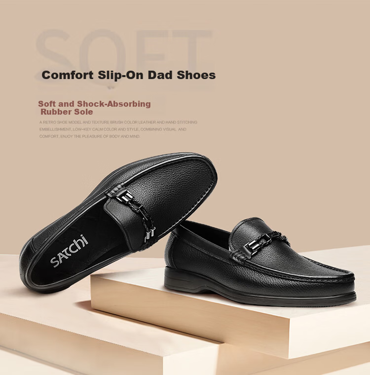 SATCHI Men's Shoes Comfortable Cushion Slip-On Business Casual Leather Shoes SATCHI Leather Shoes 40822019Z Black Size 42 1