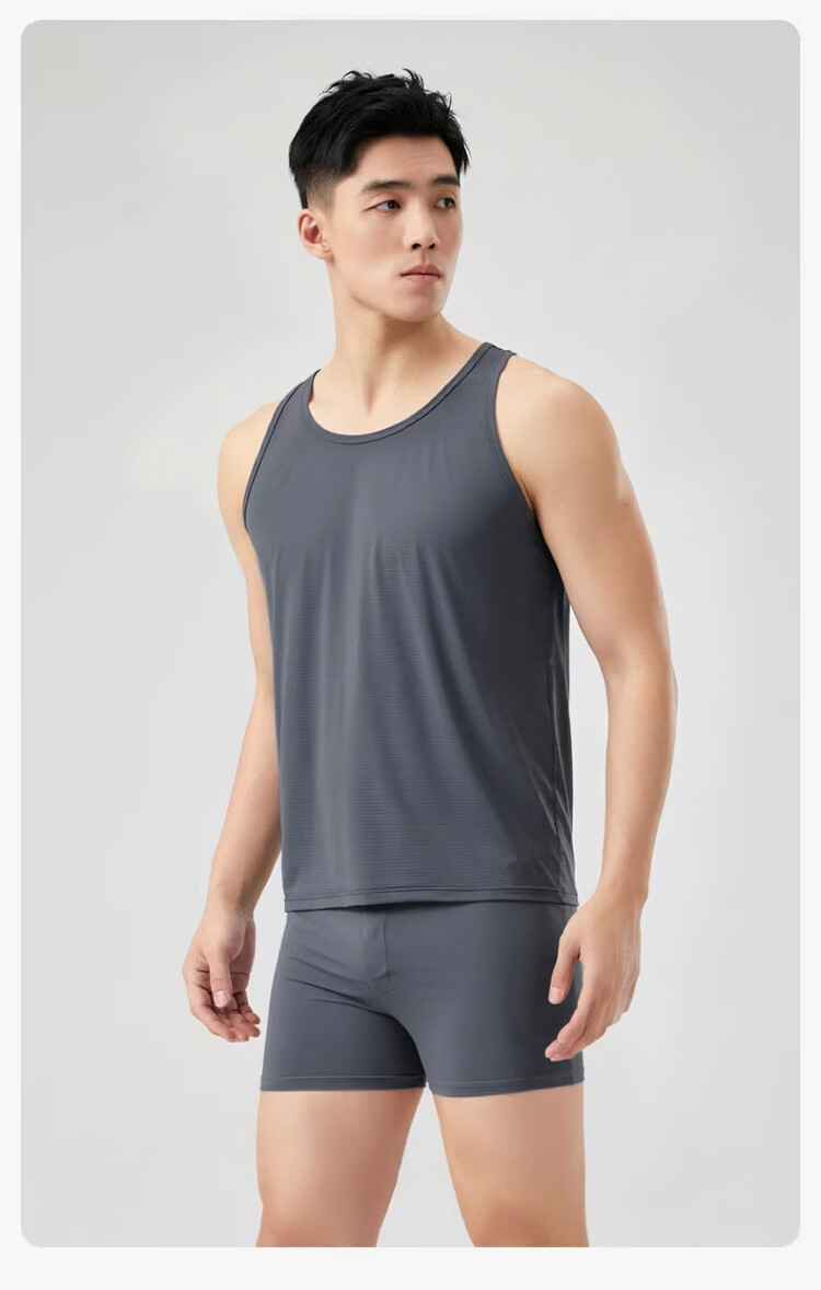 Langsha Men's Narrow Shoulder Vest Summer Thin Fitness Running Mesh Ice Silk Quick-Dry Sleeveless T-Shirt 13