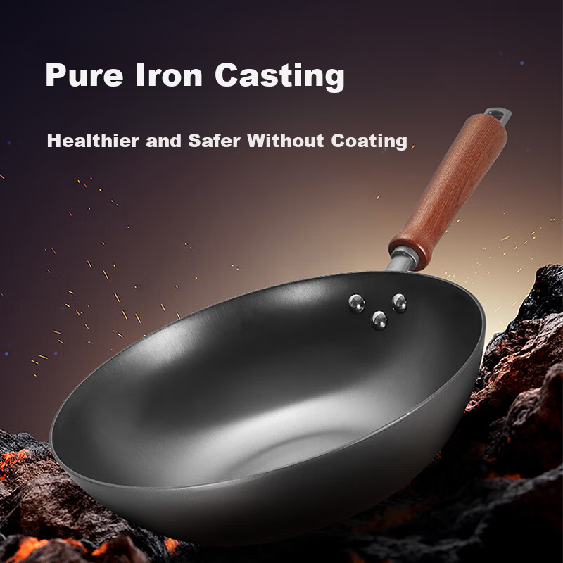 COOKER KING 30cm Cast Iron Frying Pan Non-Rust Lightweight Non-Coated Non-Slip Iron Wok