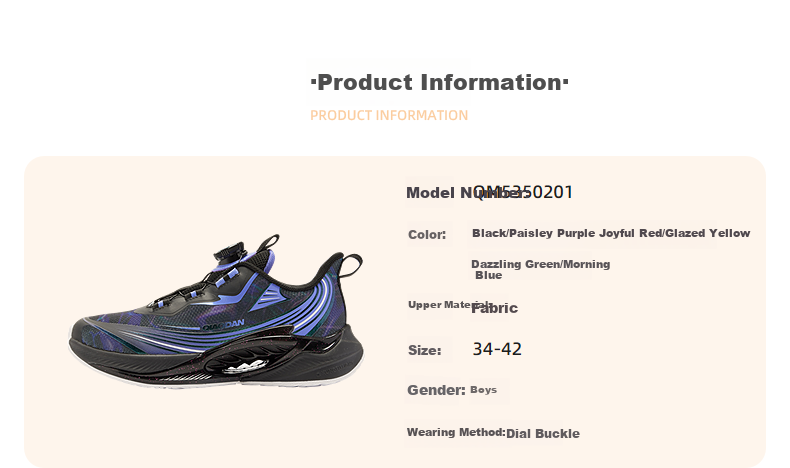 QIAODAN Boys' Running Sports Shoes Spring Autumn [Light Breeze PRO2.0] Kids' Shoes Black/Paisley Purple Size 39 13