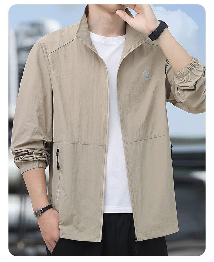 ROMON Men's Sunscreen Jacket Ice Silk Summer Lightweight Outdoor UV Protection Skin Shirt Light Gray 4XL 5