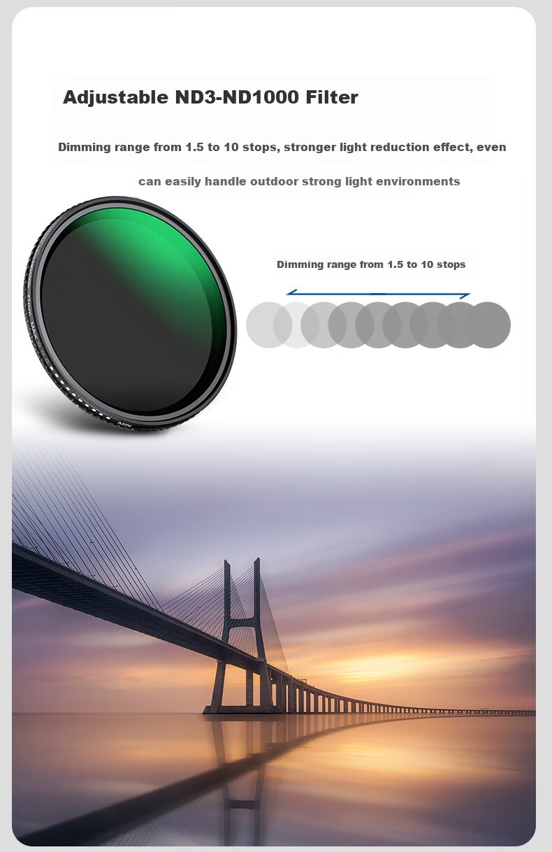 NEEWER Adjustable ND2-32 Neutral Density Filter, 18-Layer Coated Anti-Oil Scratch-Resistant Neutral Density Filter, Multi-Position Neutral Density Camera Filter for Landscape Photography, Adjustable ND Filter 72mm 6