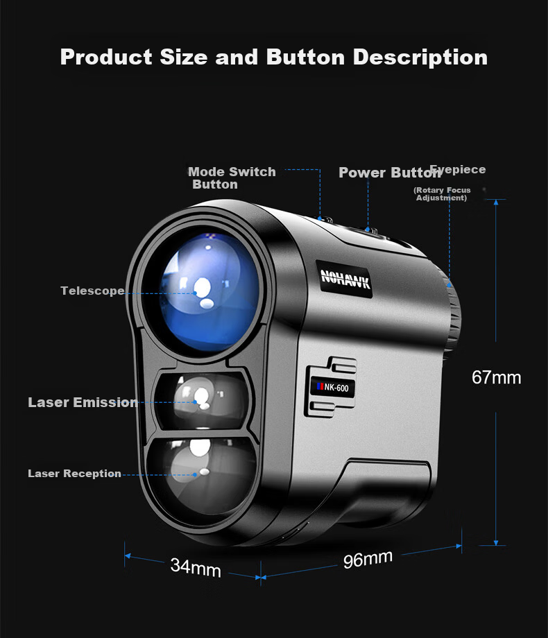 Nohawk Outdoor Rangefinder Telescope Golf Outdoor Home Use 600m Distance/Height/Angle/Speed/Two-Point Height Measurement 16