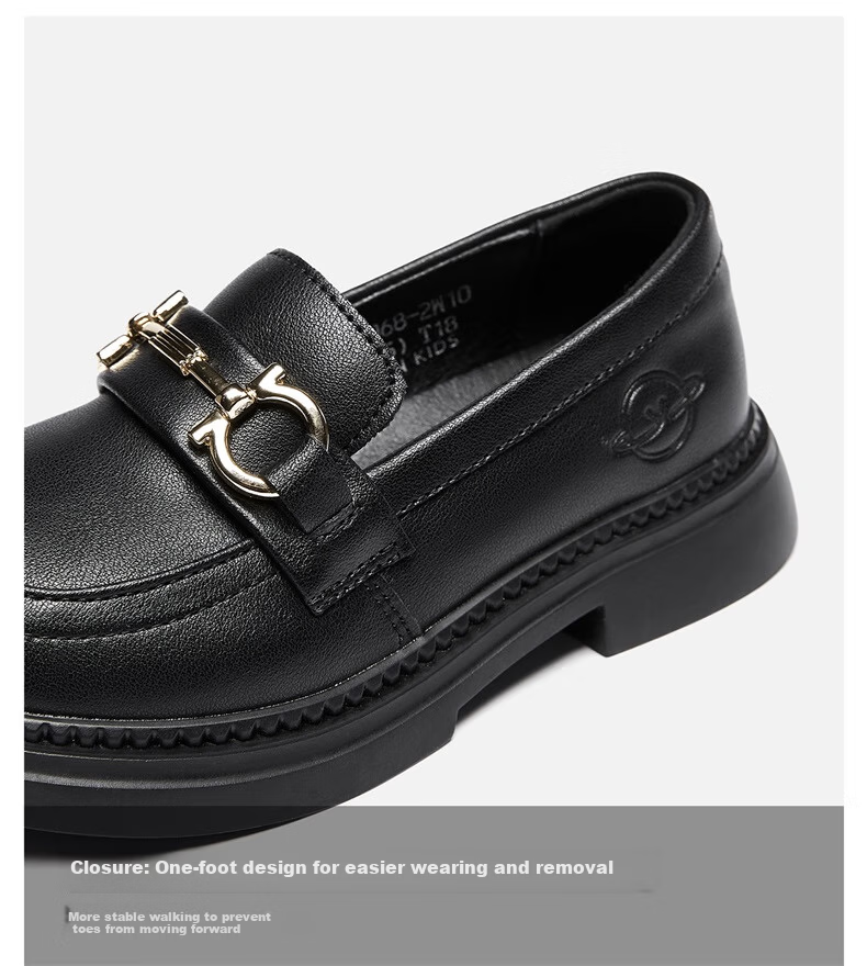 Eierkang Black Leather Girls' Princess School Shoes Non-Slip Student Performance Shoes Black Size 29 5