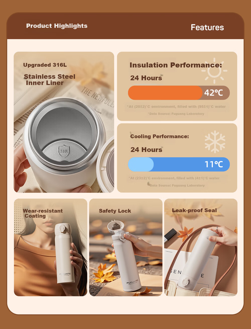 Fuguang Student Insulated Bottle 316L Stainless Steel Water Cup Unisex Simple Thermal Cup Portable Direct Drinking Cup for Kids 3