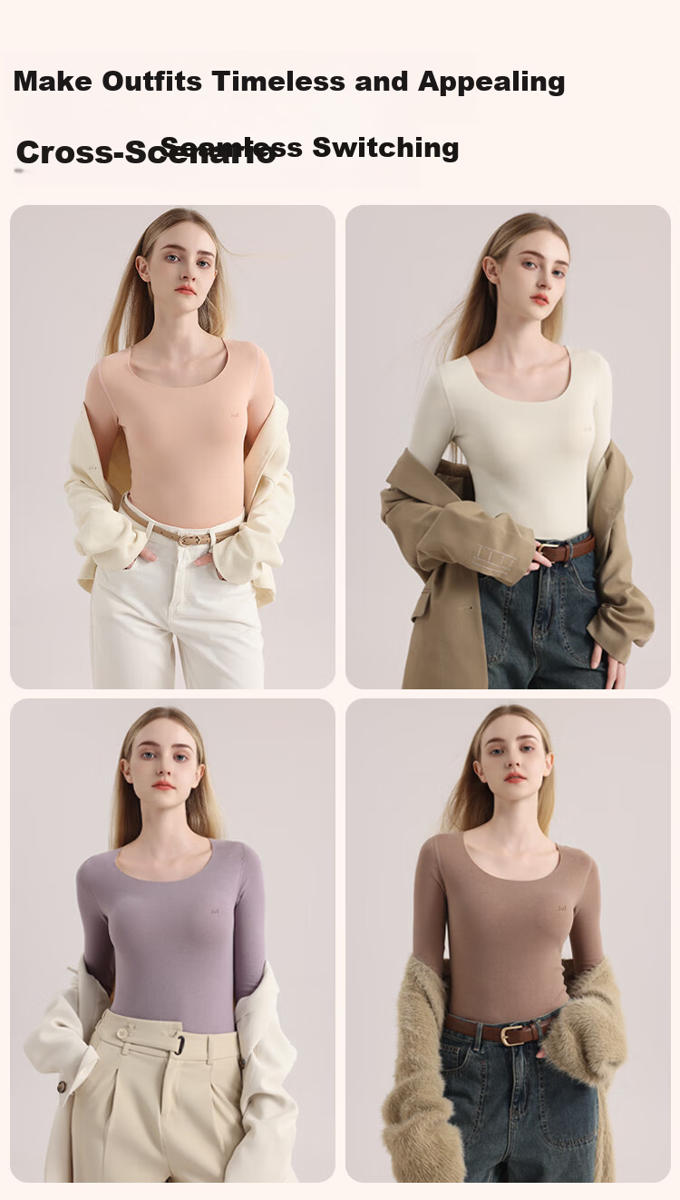 MiiOW [Goose Down Tencel] Women's Thermal Underwear 10A Antibacterial Seamless Heat-retaining Autumn Slim Fit Base Shirt Milk White M 1