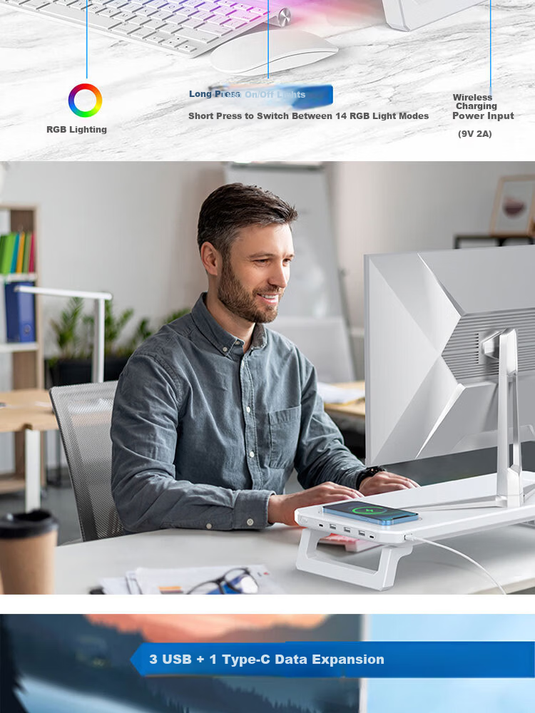 Huiersi Monitor Riser Stand Laptop Accessory Desktop Organizer Elevated Base for Desktop Computer Screen C20 [White] 3