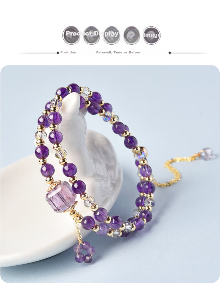Lingfei Natural Amethyst Round Bead Double Circle Bracelet Women's Fresh Design Birthday Gift with Certificate 4