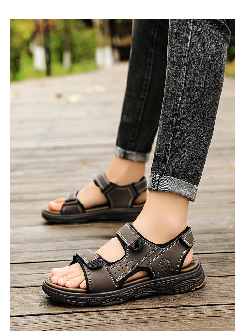 CARTELO Men's Sandals, Summer New Style, Breathable Beach Shoes for Outdoor Wear, Velcro River Tracing Shoes for Men, 1852 Brown, Size 41 15