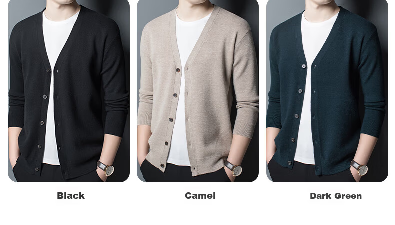 Hengyuanxiang Men's Knitted Cardigan Spring Autumn Solid Color Wool Blend Casual Warm Sweater Jacket 9