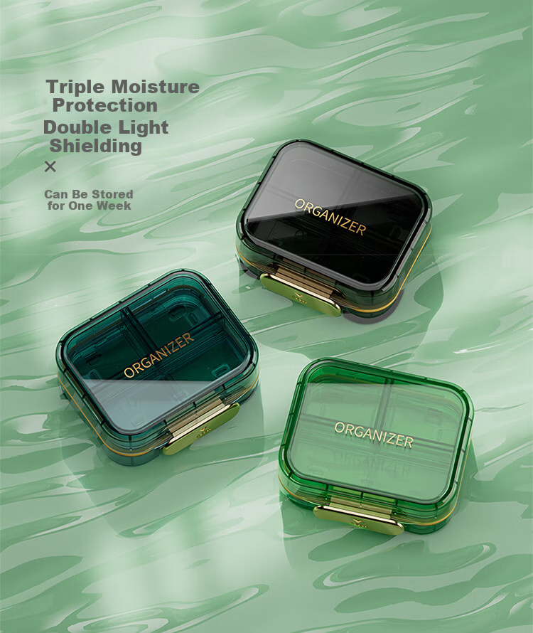 Daisy Leaf Portable Weekly Pill Organizer with Reminder, Large Capacity Green Medicine Box for Seven Days 3