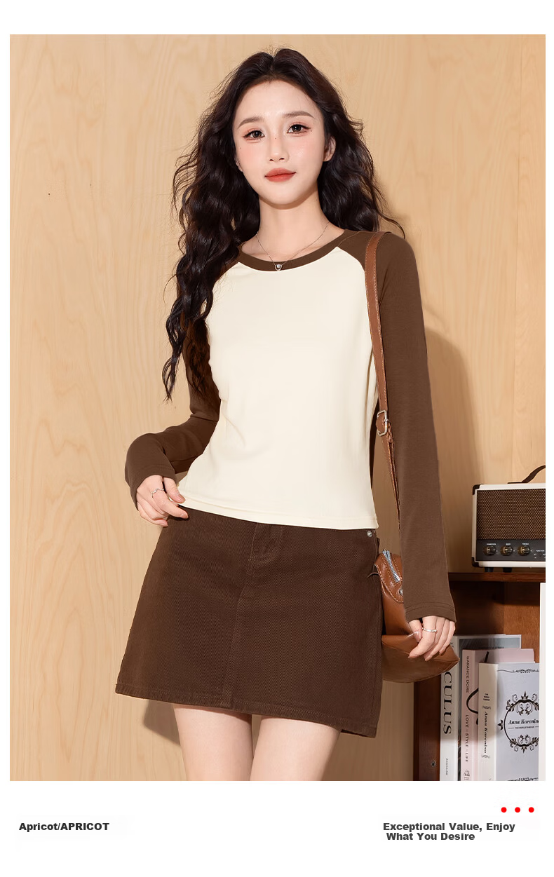 Baleno Slim Fit Color-Block Long Sleeve T-Shirt for Women 2026 Spring Autumn New Fashion Trendy Skin-Friendly Comfortable Breathable Versatile Top 14