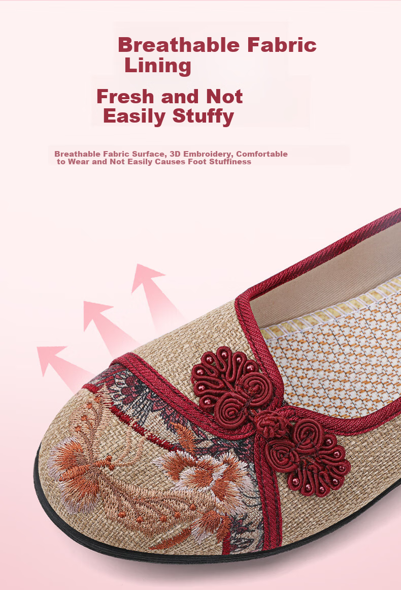 BUSHEYUAN Soft Sole Breathable Flat Shoes with Pankou Buttons, Mom Shoes, Lazy Shoes, Old Beijing Cloth Shoes for Women 510-1332 Red Size 37 14