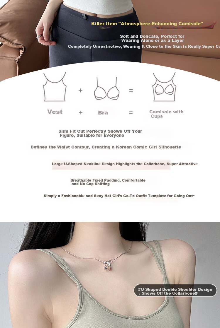 Langsha White Camisole Vest for Women 2026 New Slim Fit Outerwear with Chest Pad, Beautiful Back Cotton Yoga Base Shirt 4