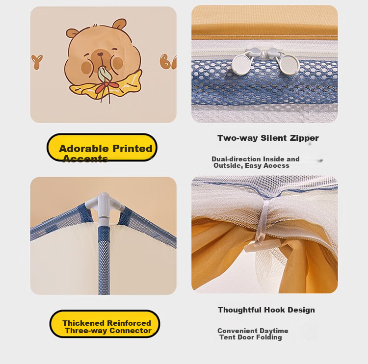 MUJI Class A Baby Crib Mosquito Net with Anti-Fall Bumper, Three-Door 1.8×2m with Reinforced Frame 22