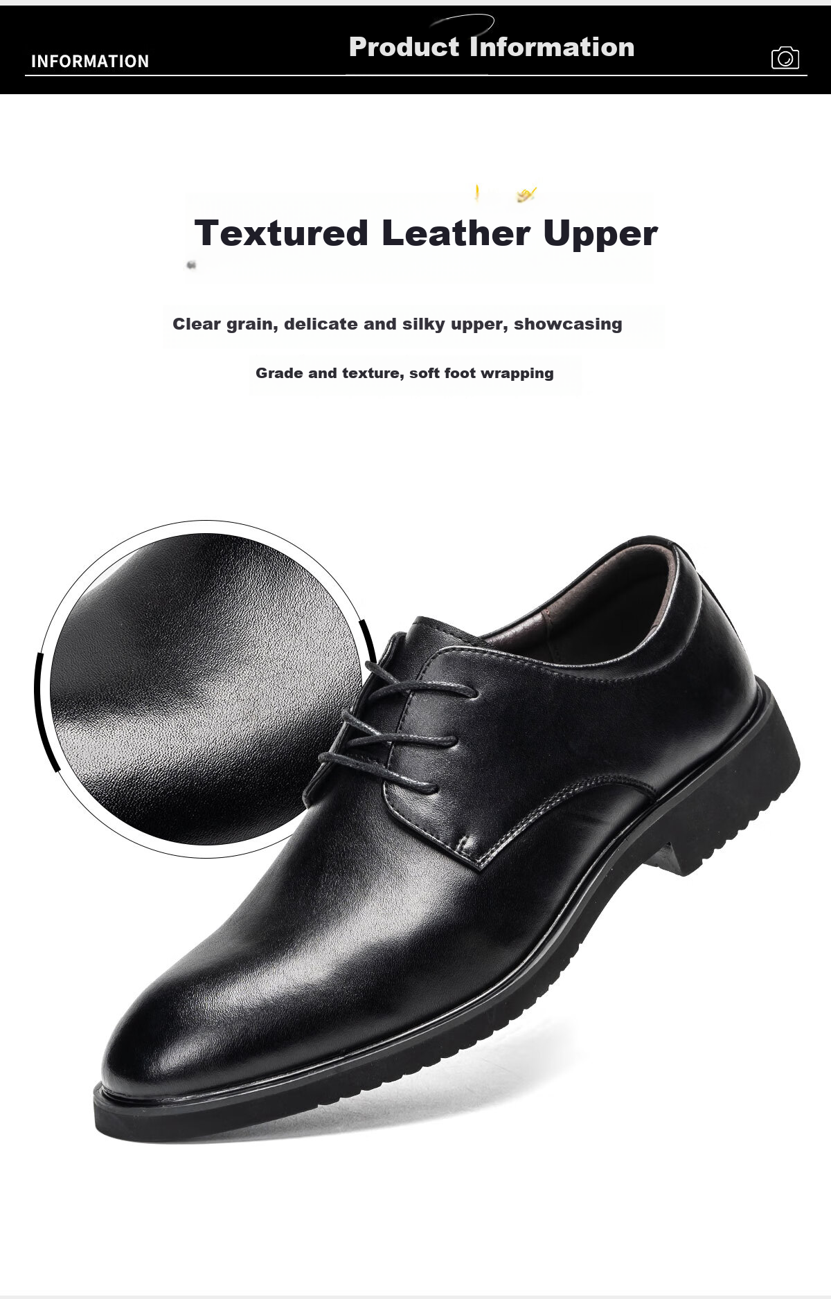 Huili Leather Shoes for Men, Business Casual Shoes, Fashionable Versatile Wedding Groom Formal Derby Shoes, Black (Height-Increasing), Size 38 6