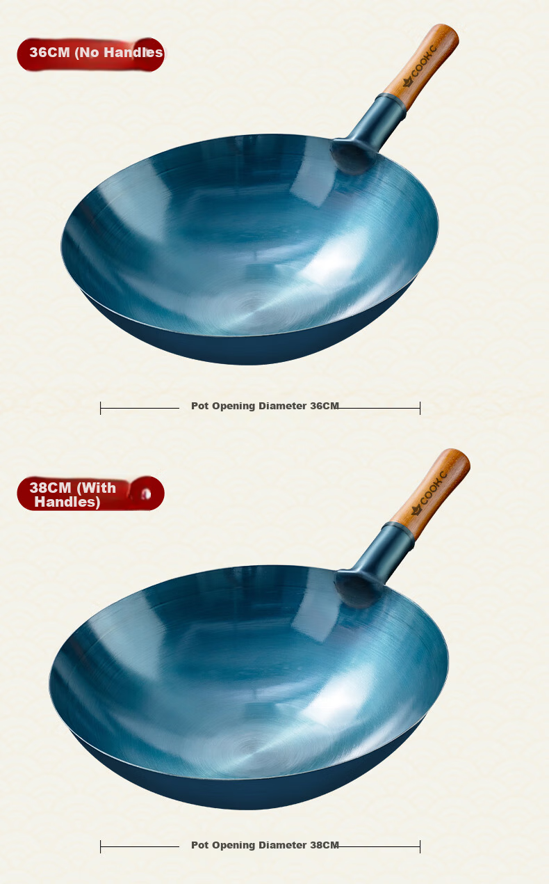 CHUI DA REN Zhangqiu Handmade Forged Iron Wok Round Bottom Traditional Stir-Fry Pan Non-Coated Non-Stick Gas Stove Compatible No Lid 32cm 16