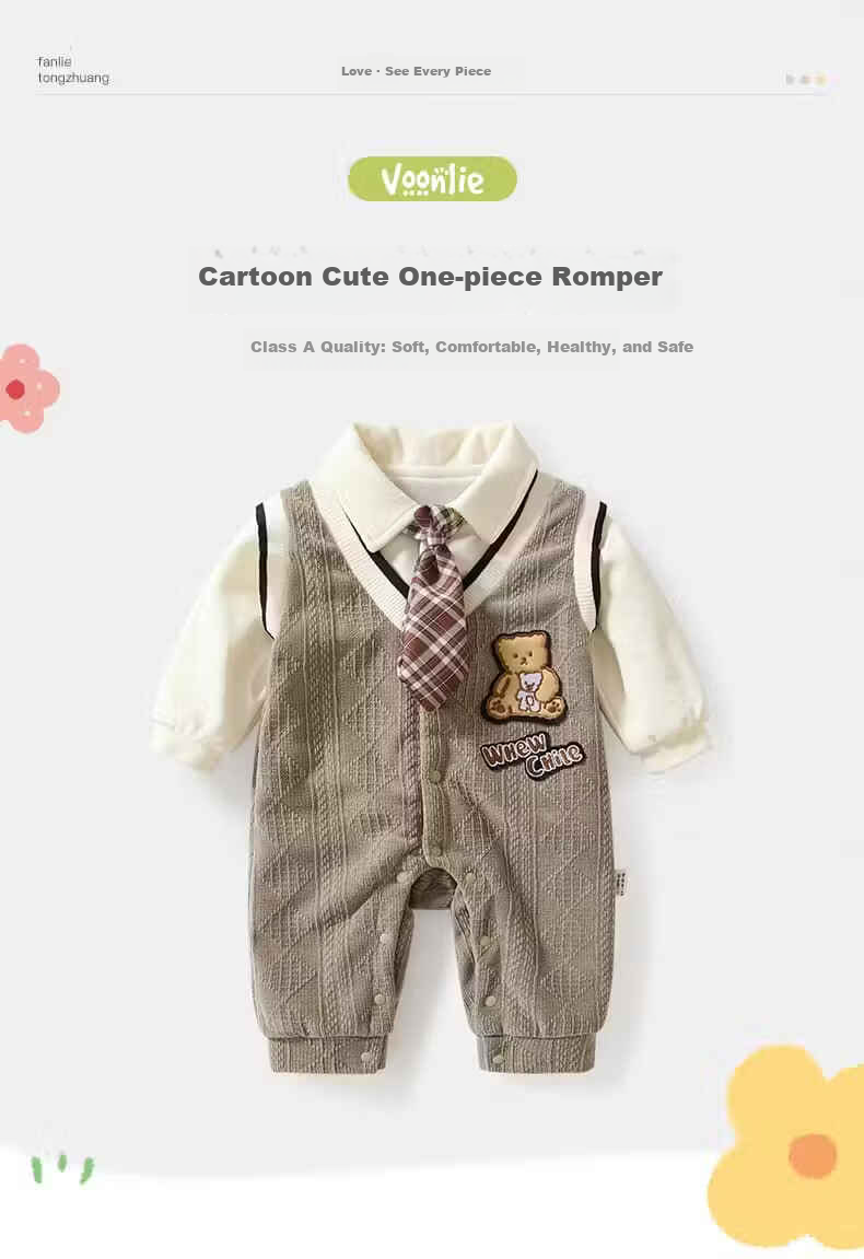 VOONLIE Baby Clothes Spring Newborn Boys Romper Full Moon Hundred Days Outing Gentleman First Birthday Jumpsuit Spring Autumn 1