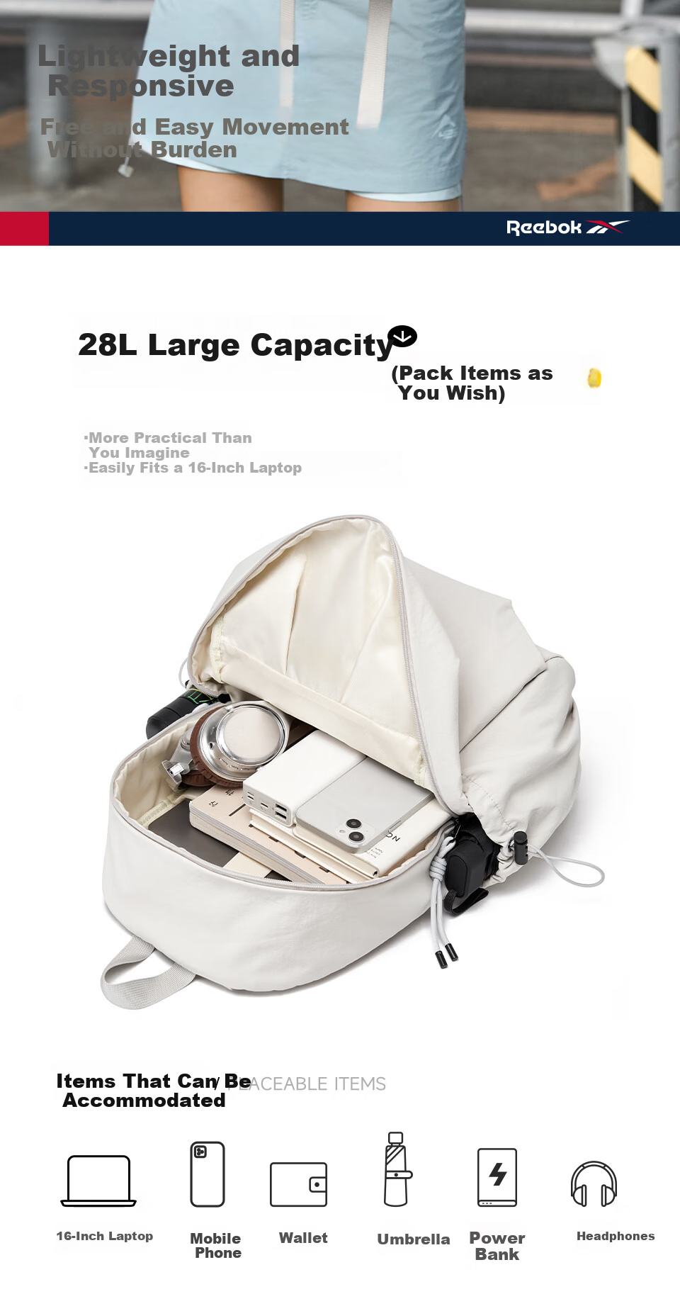 Reebok New Men's Sports Casual Large Capacity Backpack for High School and College Students Commuter School Bag Women Ginger Yellow 4
