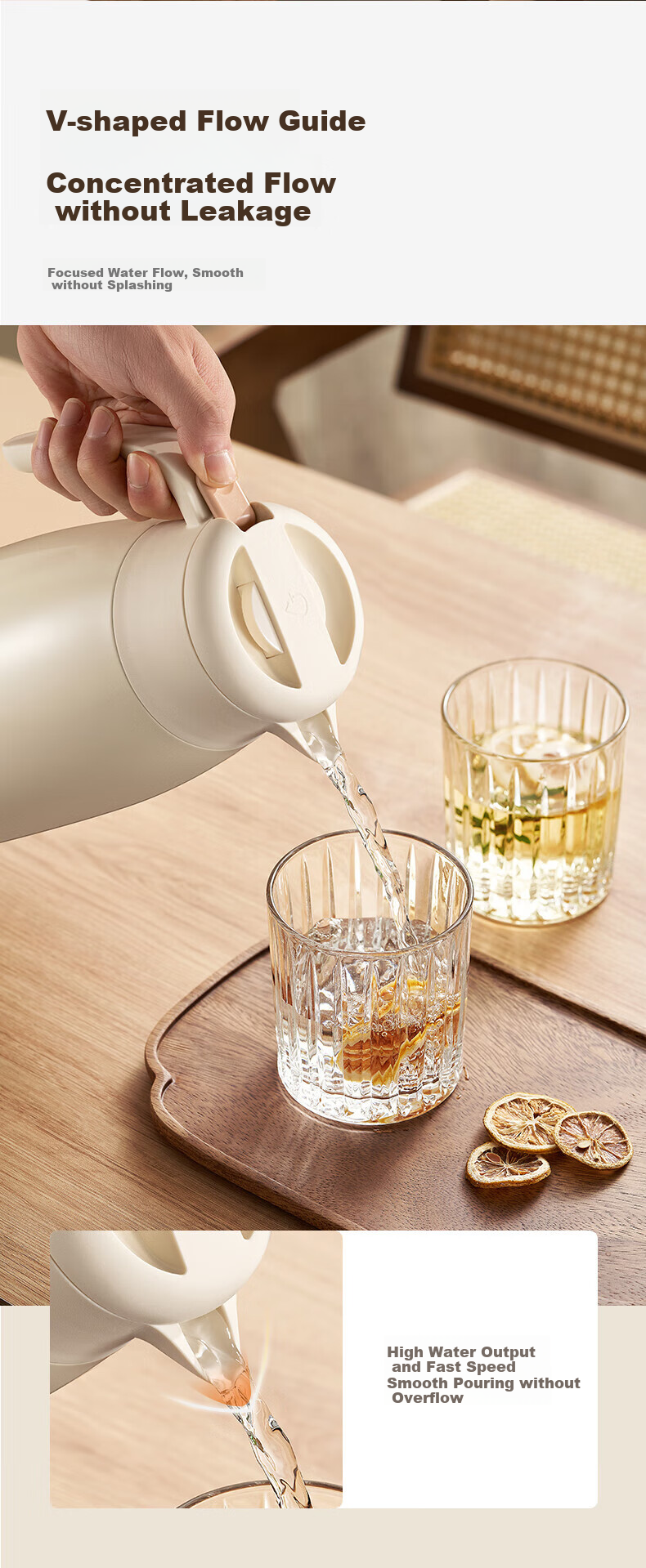 Joyoung Insulated Thermos Outdoor Large Capacity Water Bottle 304 Stainless Steel Vacuum Thermal Flask Hot Water Kettle Cream White 2L 5