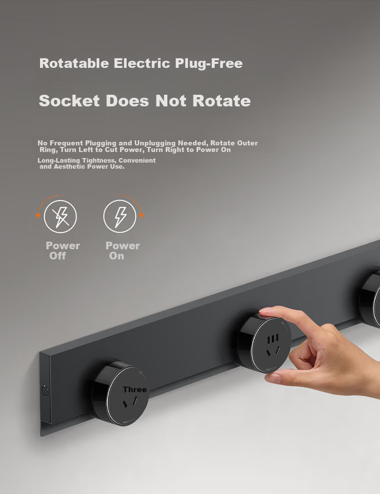 BULL Invisible Track Socket Movable Power Strip Track Rail Socket Dining Cabinet Switch Socket Panel Ultra-thin GB7 50cm + 3 Three-hole Outlets Ink Cloud Gray 2