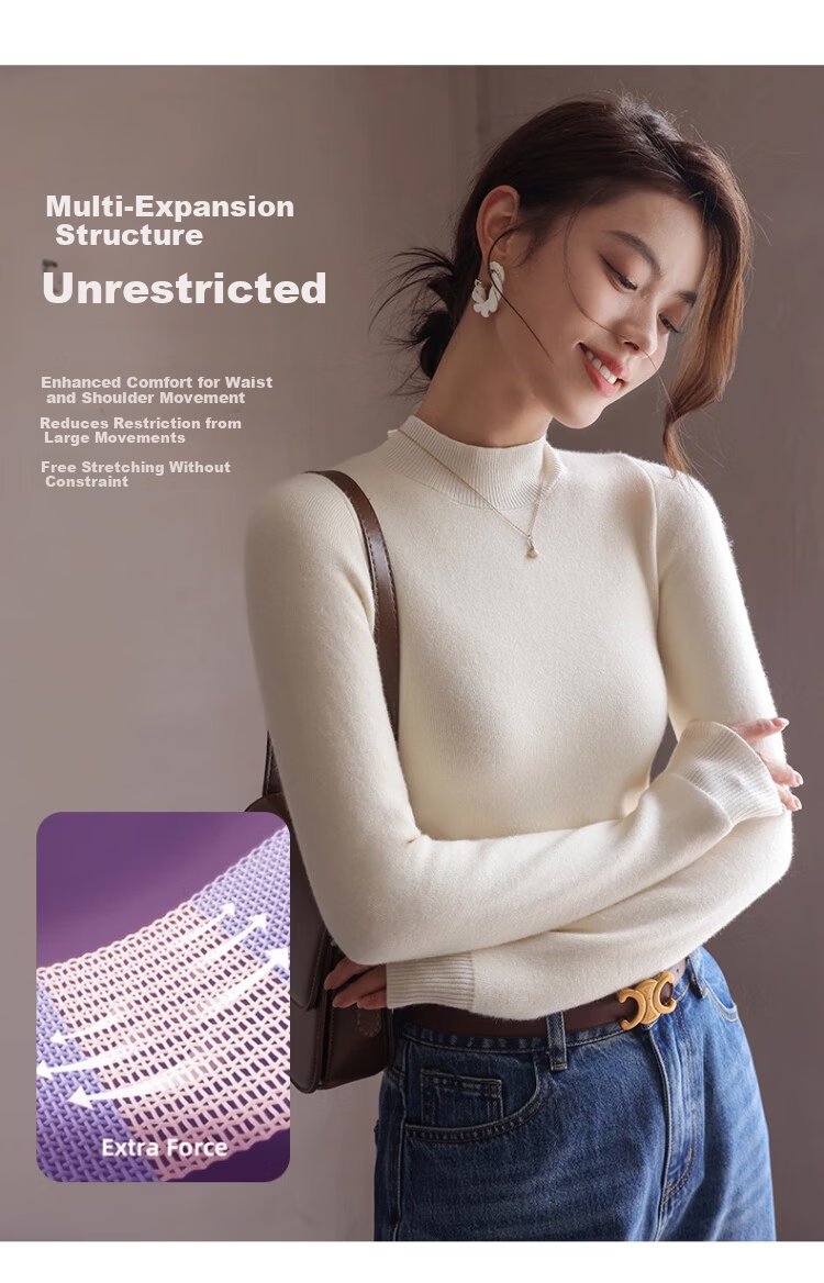 Caiyue Women's Knitted Thermal Fleece-Lined Half Turtleneck Sweater Autumn Winter Thick Warm Pullover 11