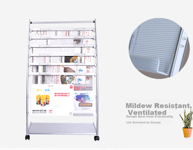 Deli 3-Tier Business Metal Newspaper Rack Magazine Rack Book Rack Brochure Display Shelf Floor Standing Document Rack Height 1.27m 9308 Y-Type 7+1 Layers Aluminum Alloy Clips 3