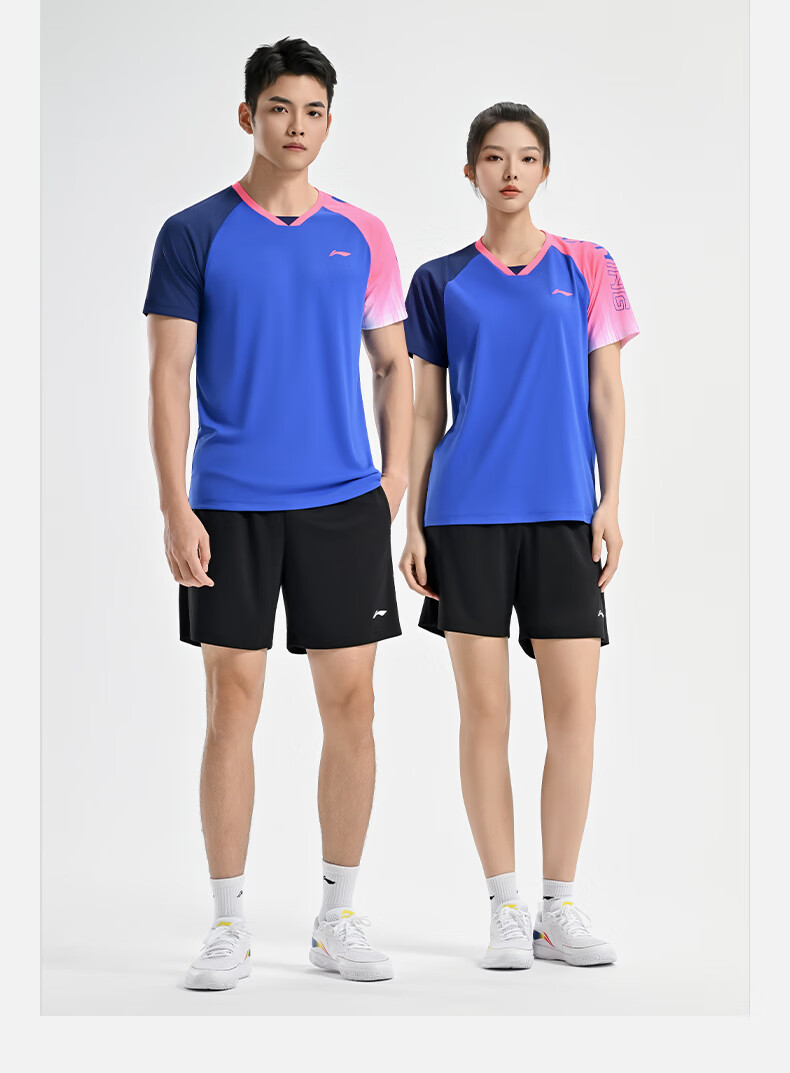 LI-NING Badminton Short Sleeve Set Unisex Two-Piece Competition Training Sportswear White/Black XL 9