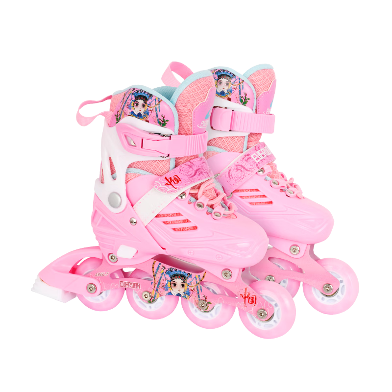EVERVON Roller Skates for Children, Inline Skates with Full Lighting, EV388 Model with Helmet And Protective Gear, Pink, Size M (Suitable for Ages 6-12)