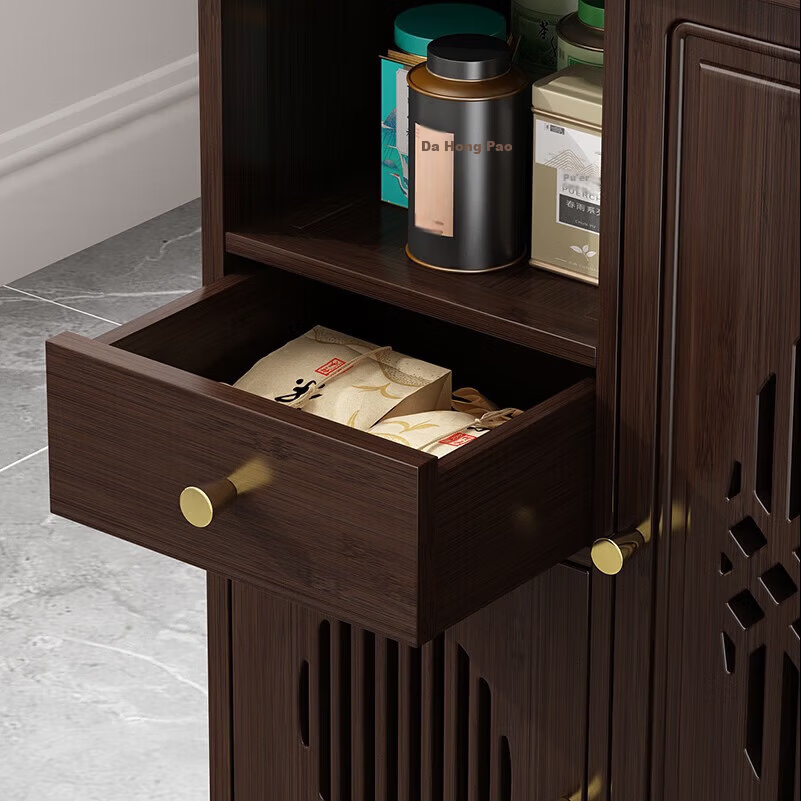 Taomengju New Chinese Style Mobile Tea Table Home Small Tea Stand Living Room Tea Cart Balcony Tea Table Kettle Integrated Tea Cabinet Side Table