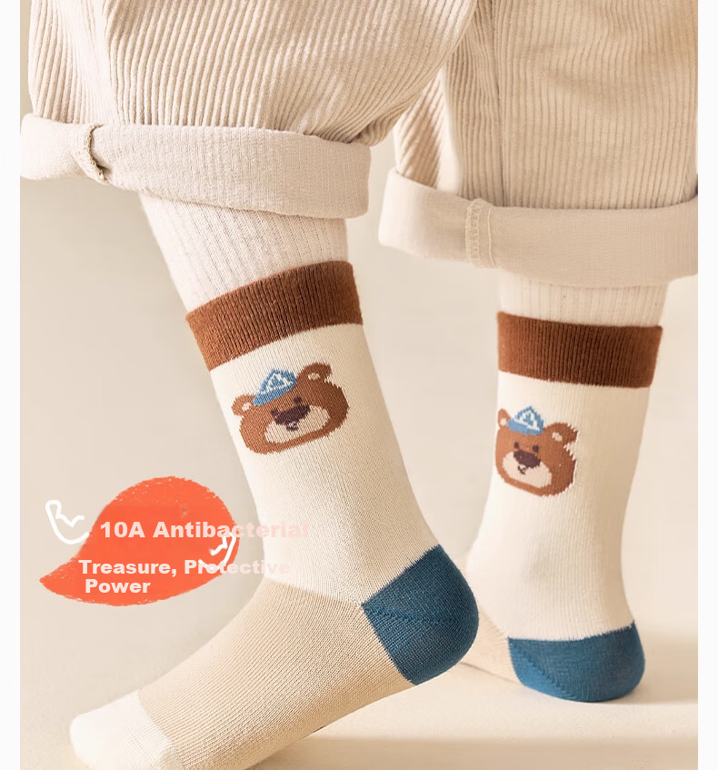 YUZHAOLIN 5 Pairs Kids Solid Color Cotton Socks Autumn Winter Seamless Mid-Calf Boys Antibacterial Odor-Resistant Sports Long Socks 6