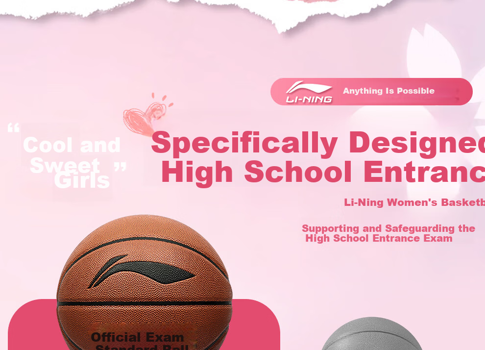 Li-Ning Basketball Junior Middle School Indoor Outdoor Girls Size 6 Official Exam Basketball for Ages 12-18 Women's Standard Test Ball 6