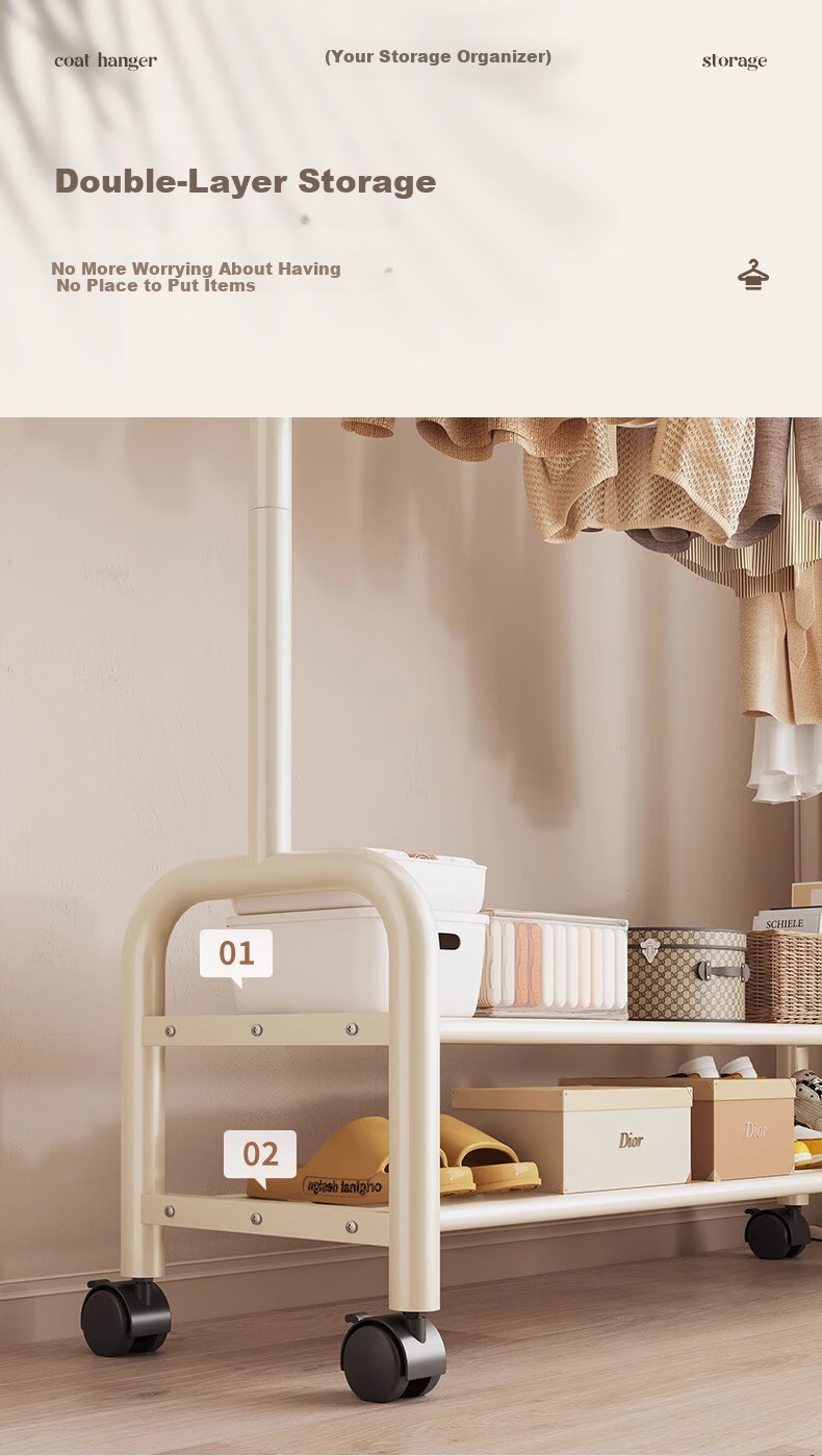 Quanpinwu Floor-Standing Clothes Rack, Bedroom Home Indoor Movable Drying Rack, Storage Hanger, Coat And Hat Stand, Single 150cm 7