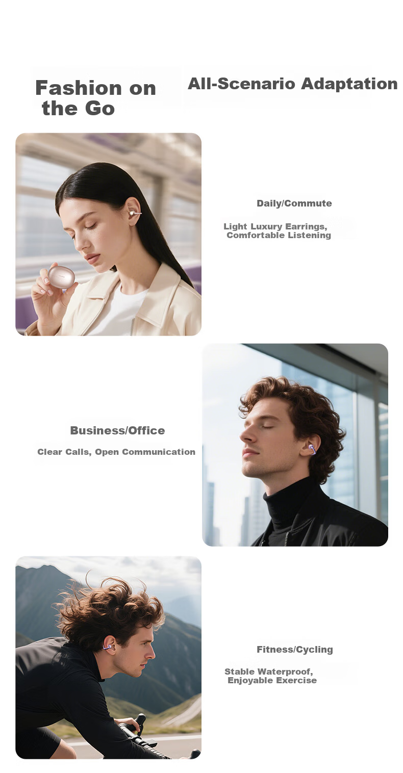 Touris [Over 1 Million Sold Online] AI Bluetooth Ear Clip Earphones Berlin Sound-Level Bone Conduction Wireless Open-Style Running Sports Noise-Cancelling Ear-Hook Red 6