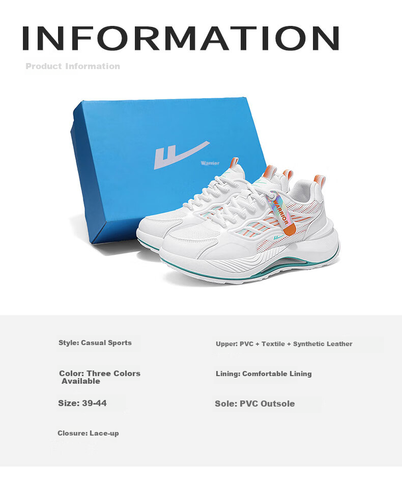 Warrior Men's Sports Shoes 2026 Summer New Men's Versatile Thick-Soled Breathable Casual Trendy Shoes White/Orange Size 39 14