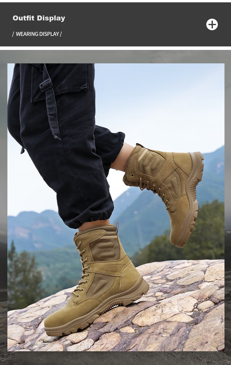 Qiangren Men's Desert Boots Jihua 3515 Original Training Boots Puncture-Resistant Sports Boots Side Zipper Outdoor Boots Sand Size 38 17